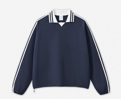 RS Men's Wear: American striped miu series pure cotton sweatshirt for men 380G, college style contrasting color lapel commuter men's sweatshirt