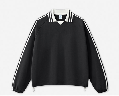 RS Men's Wear: American striped miu series pure cotton sweatshirt for men 380G, college style contrasting color lapel commuter men's sweatshirt