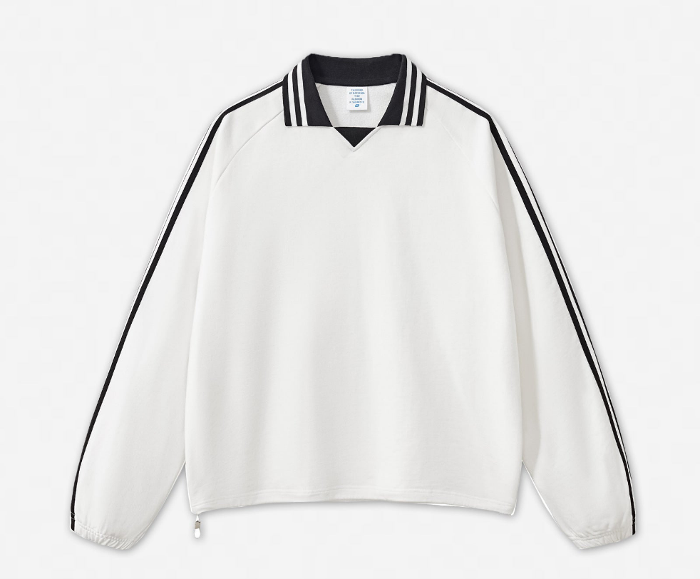 RS Men's Wear: American striped miu series pure cotton sweatshirt for men 380G, college style contrasting color lapel commuter men's sweatshirt