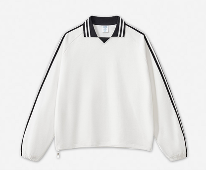 RS Men's Wear: American striped miu series pure cotton sweatshirt for men 380G, college style contrasting color lapel commuter men's sweatshirt