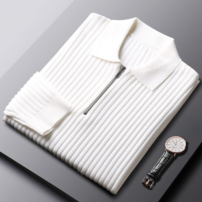 Ribbed half-zip polo sweater
