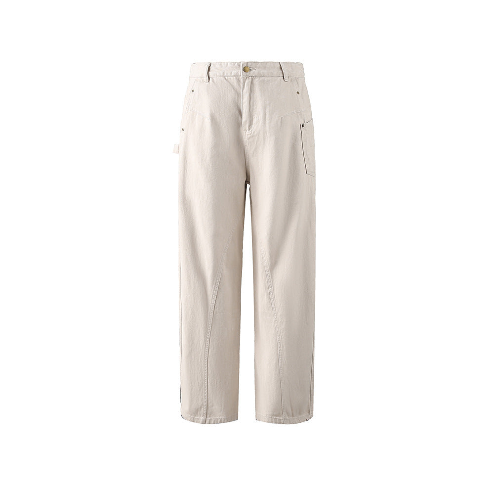 loose-fitting black and white work pants