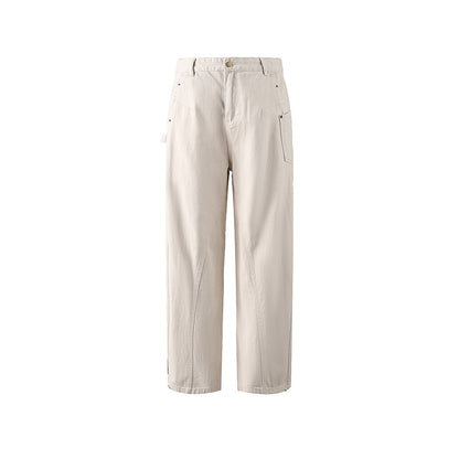 loose-fitting black and white work pants
