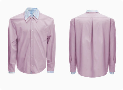 Male Niche Striped Contrasting Patchwork Shirt Top