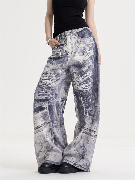 Acid Wash Illusion Wide Jeans
