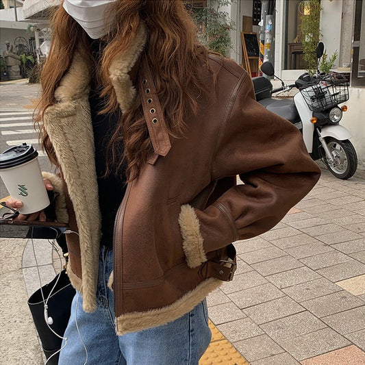 Shearling-Lined Aviator Leather Jacket
