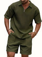 Textured Short-Sleeve Zip Polo