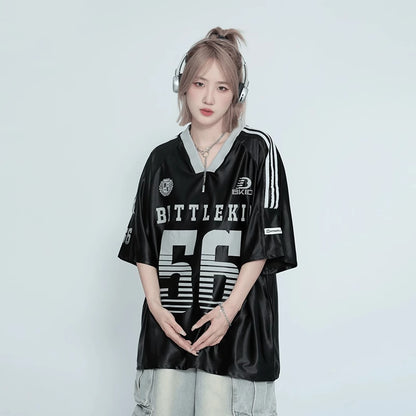 Metallic Numbered Jersey Top
