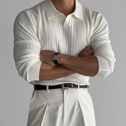 Long-sleeve ribbed knit polo