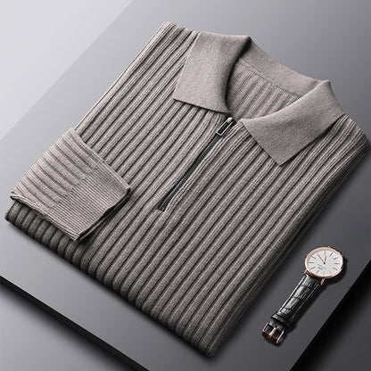 Ribbed half-zip polo sweater