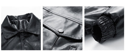 Embroidery New Men's PU Leather Coat