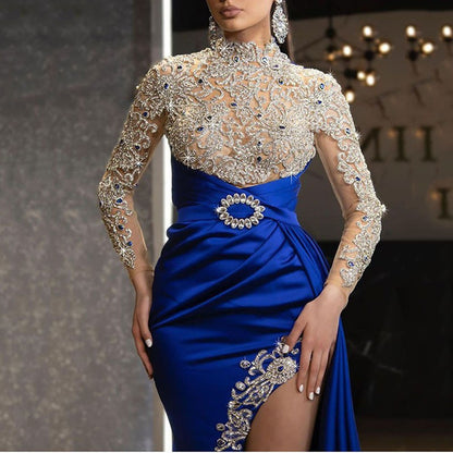 Blue Gold Round Neck Dress Dress