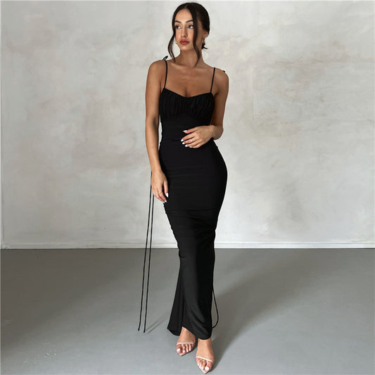 Satin-Trim Bodycon Maxi Dress