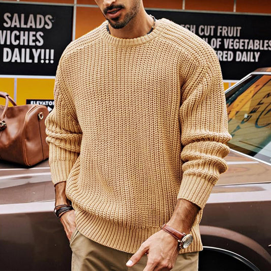 Beige chunky knit crewneck sweater