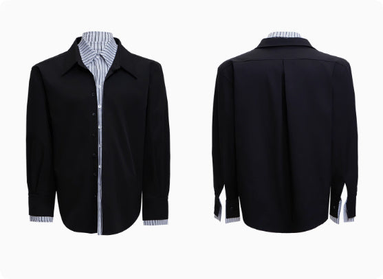 Male Niche Striped Contrasting Patchwork Shirt Top