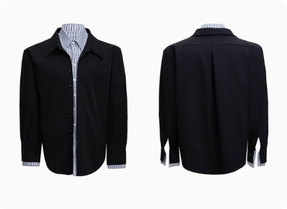 Male Niche Striped Contrasting Patchwork Shirt Top