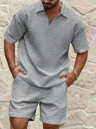 Textured Short-Sleeve Zip Polo