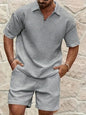 Textured Short-Sleeve Zip Polo