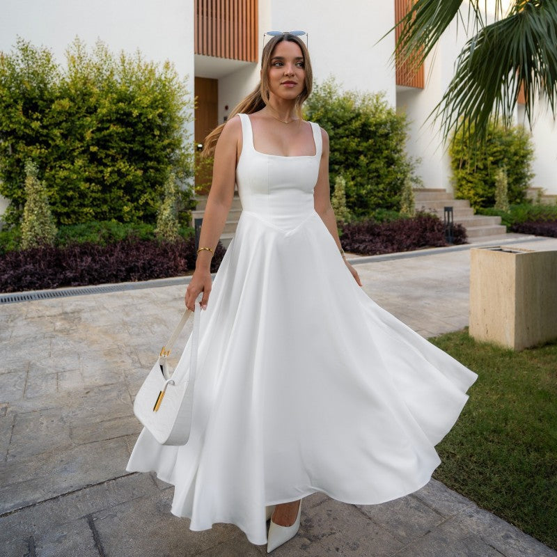 Square-Neck Elegant Midi Dress