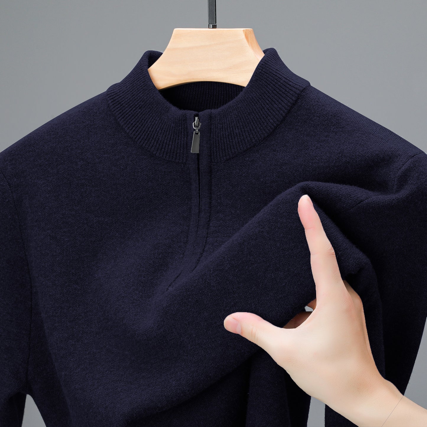 Brown half-zip cashmere sweater