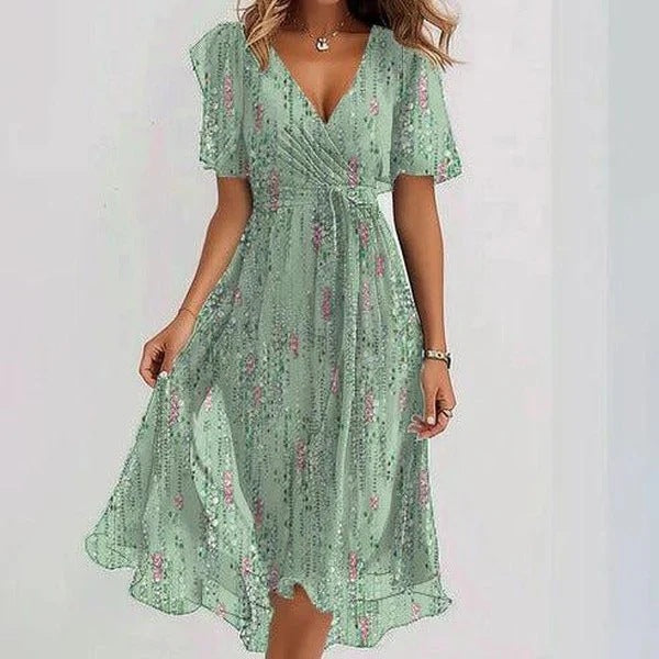 Loose, casual and elegant V-neck floral print dress