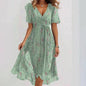 Loose, casual and elegant V-neck floral print dress