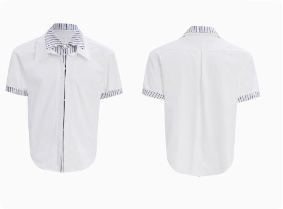 Male Niche Striped Contrasting Patchwork Shirt Top