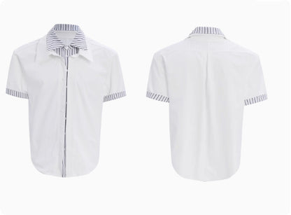 Male Niche Striped Contrasting Patchwork Shirt Top