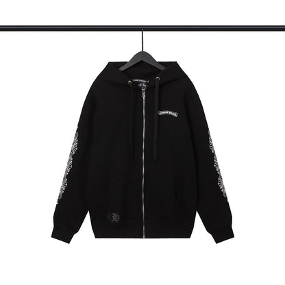 Hooded sweatshirt, purple sword letter printed cardigan, zipper casual jacket