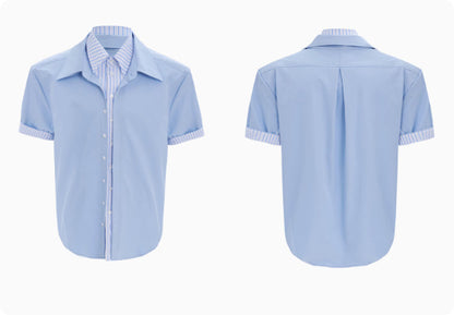 Male Niche Striped Contrasting Patchwork Shirt Top