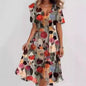 Loose, casual and elegant V-neck floral print dress
