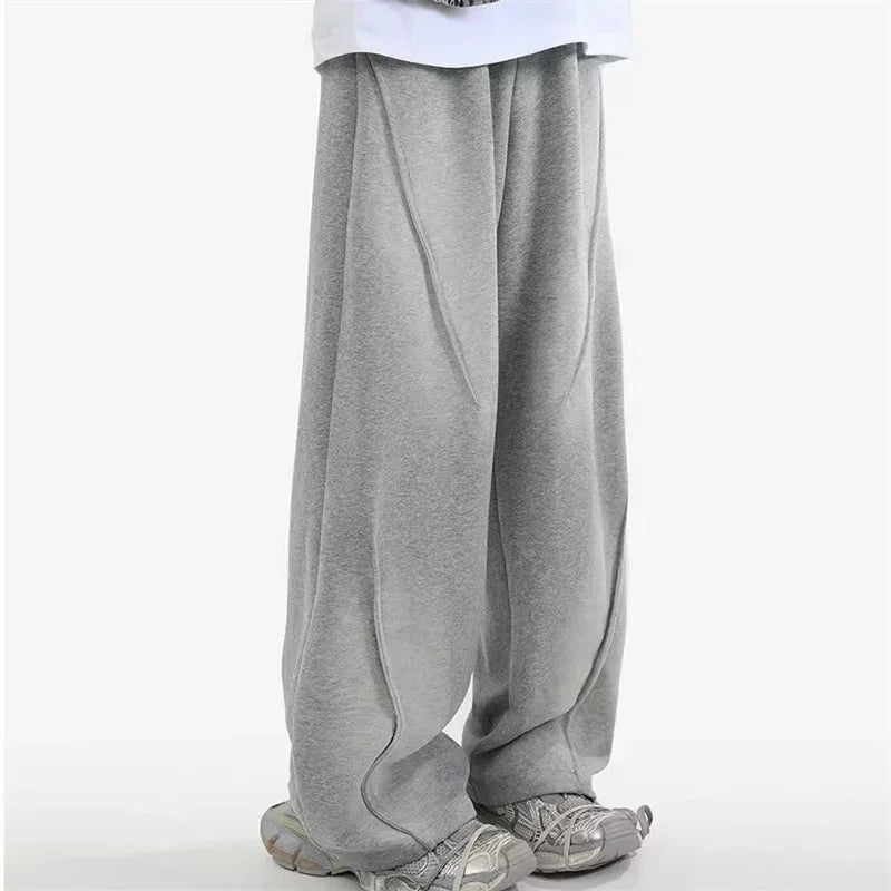Autumn Men'S High Street Pleated Straight Pants Korean Fashion Elastic Waist Pockets Trousers Y2K Vintage Pantalones Hombre
