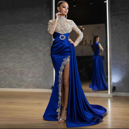 Blue Gold Round Neck Dress Dress