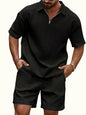 Textured Short-Sleeve Zip Polo