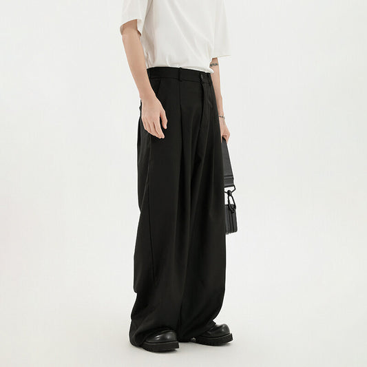 Black wide-leg tailored trousers