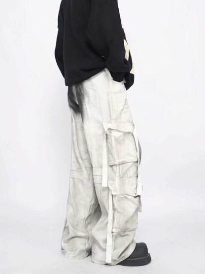 Splash Ink Multi-pocket Cargo Pants Men's Loose Straight Mopping Pants
