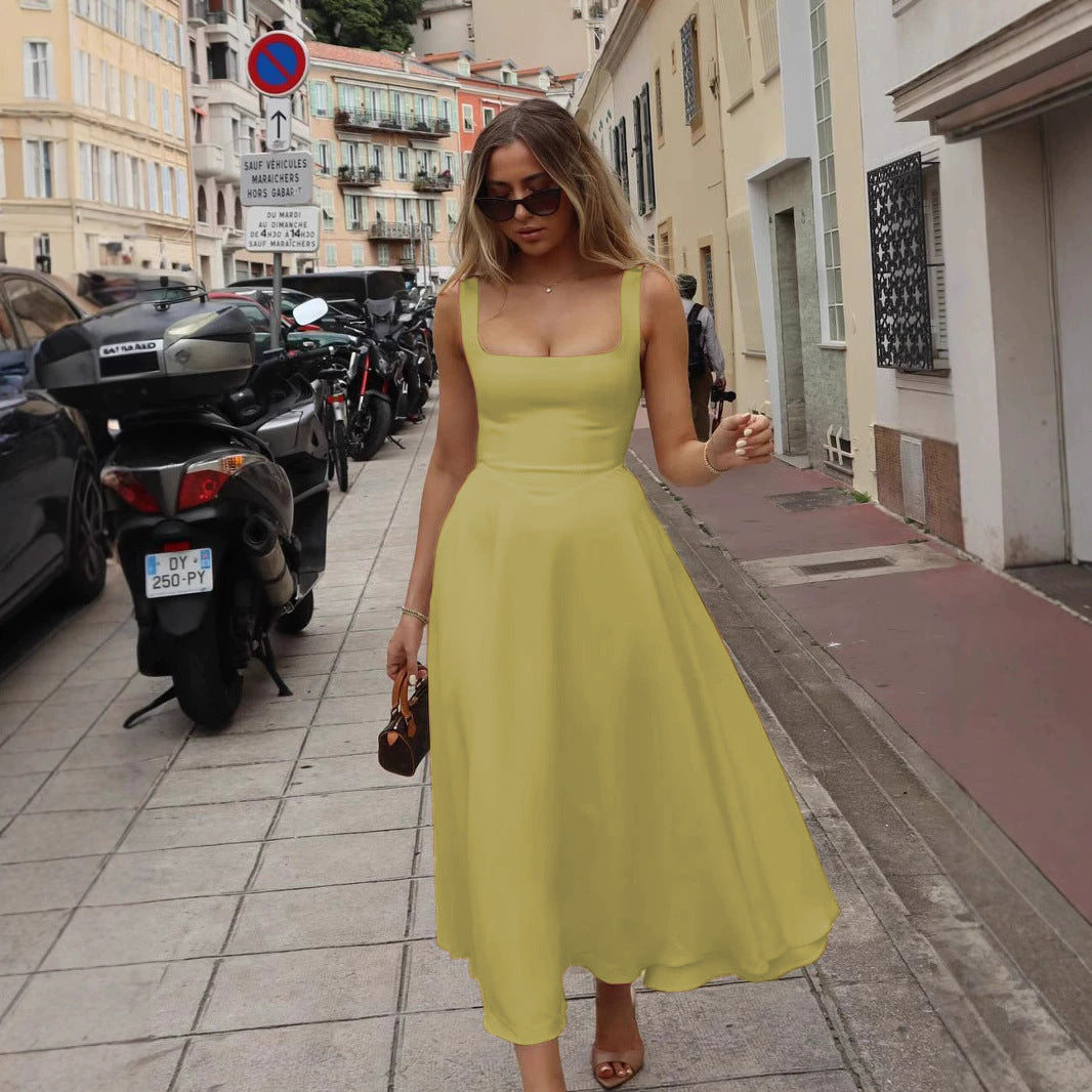 Square-Neck Elegant Midi Dress