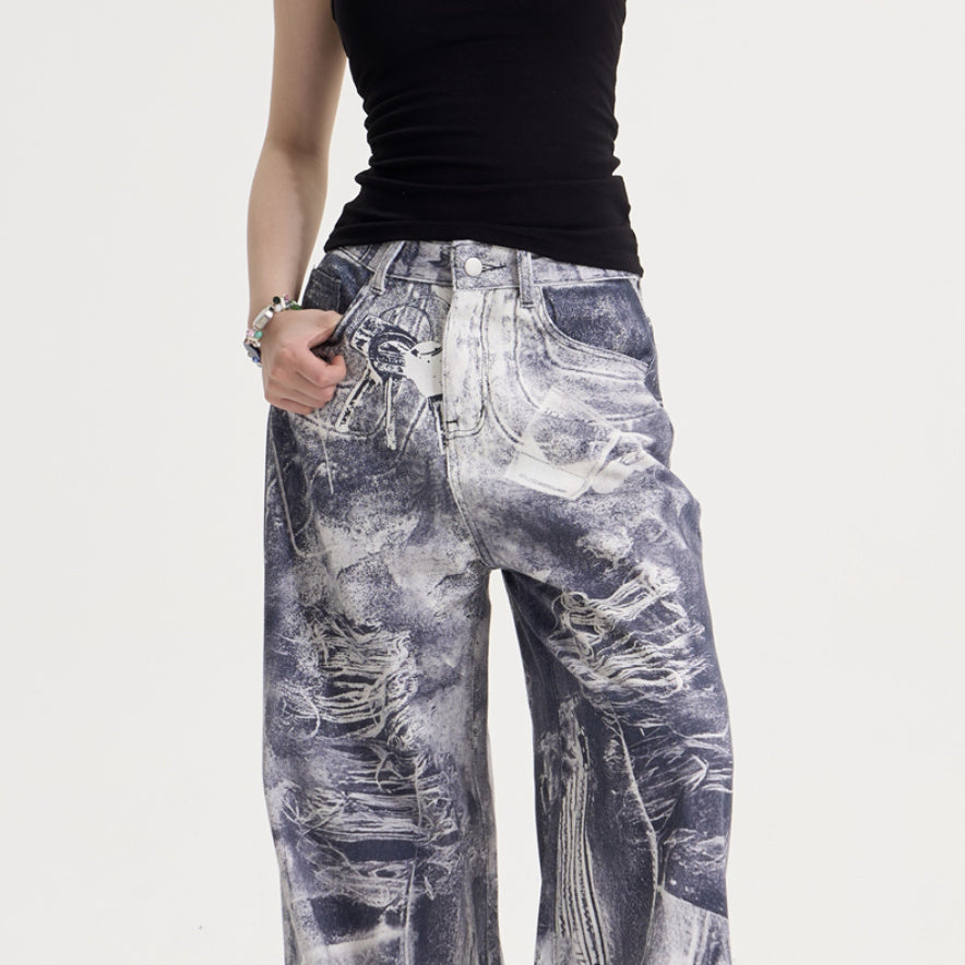 Acid Wash Illusion Wide Jeans