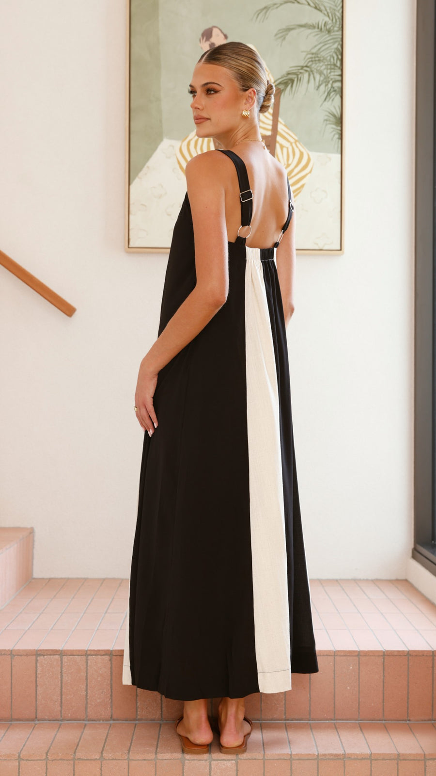 Black & White Linen Panel Dress-3